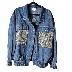 ODDI Denim Jacket 2XL Leopard Print Accents Oversized Casual Statement Jean Coat